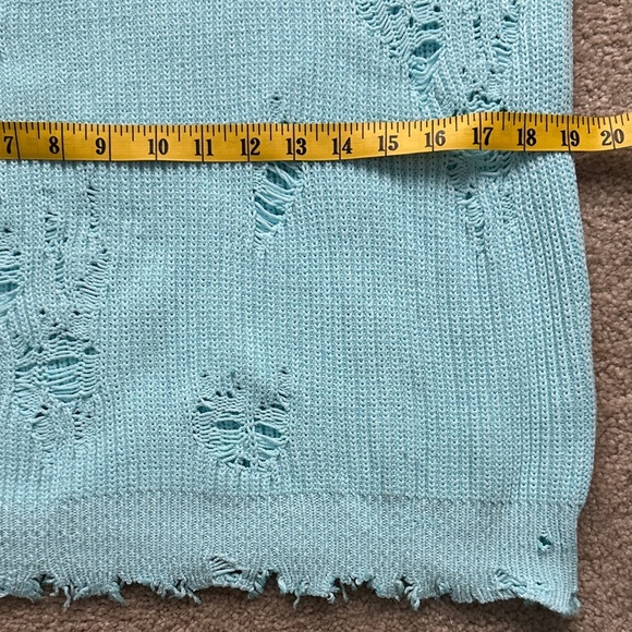 Laneus Light Blue Distressed Ribbed Cotton Blend Sweater Made In Italy Size 52 - Picture 8 of 9